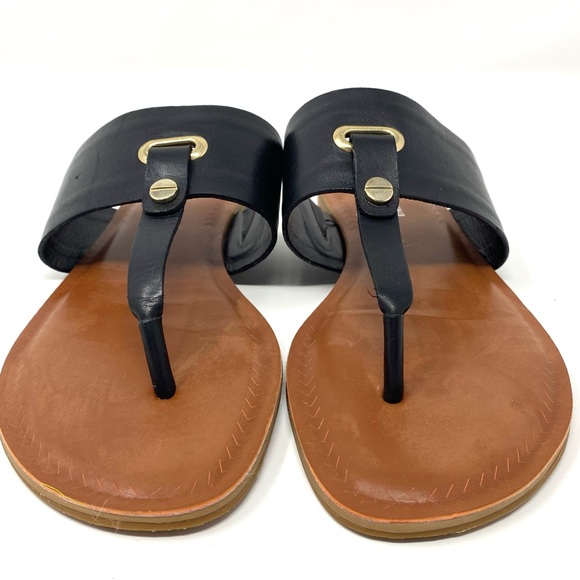 GIANNI BINI Women's Thong Black Leather Flat Sandals FAIRISS 6M - Picture 3 of 13